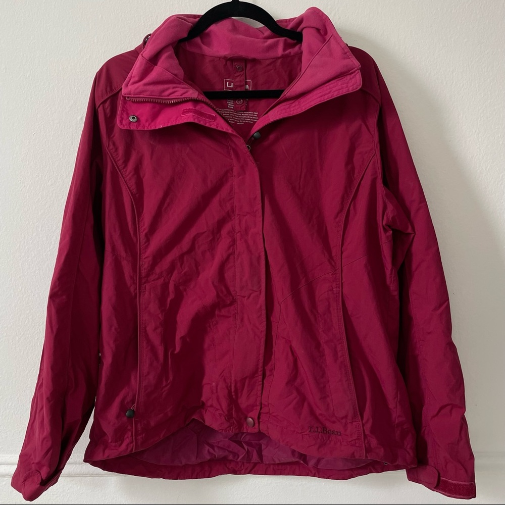 LL Bean Men’s Rain Jacket Hooded Windbreaker Crimson Maroon Sz Medium